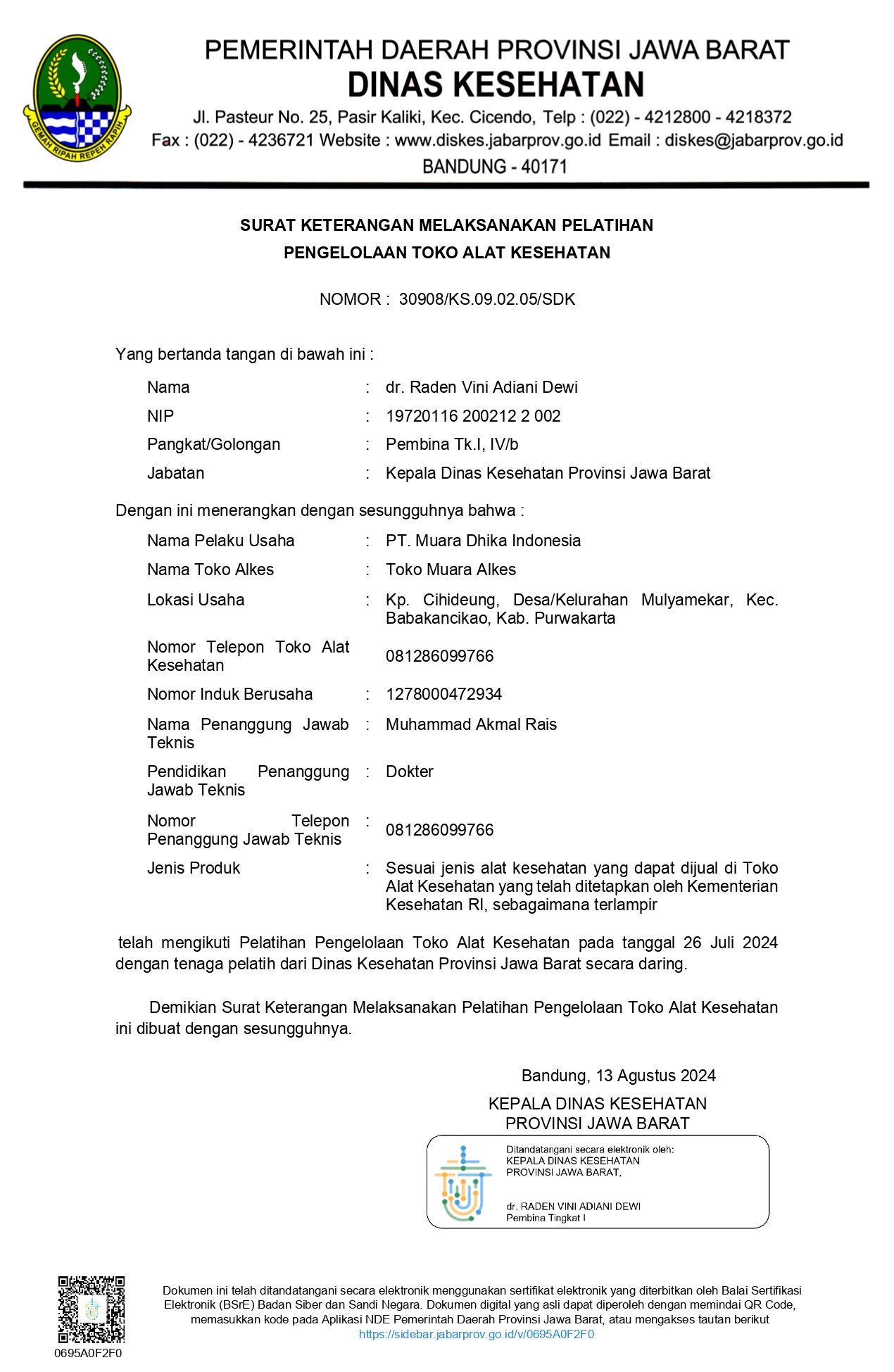 Sertifikat CDB PT Sarana Asri Medika Toko Alat Kesehatan (ALKES) di Purwakarta Termurah Terjangkau Terlengkap Jawa Barat Indonesia